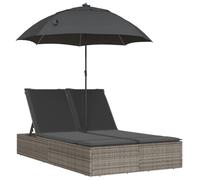 “Winter Sale""TOP Chaise longue terrasse Gris - Chaise longue double et coussins et parasol gris résine tressée PRO74749