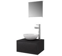 “Winter Sale""TOP Meuble de lavabo de salle de bain Noir - Meuble de salle de bain 4 pcs avec lavabo et robinet Noir PRO98054