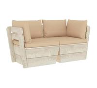 “Winter Sale""TOP meuble d'extérieur arrière-cour, terrasse Beige - Canapé palette à 2 places de jardin avec coussins Bois d'épicéa