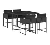 “Winter Sale""TOP meuble d'extérieur arrière-cour, terrasse Noir - Ensemble à manger de jardin coussins 5pcs Noir Résine tressée