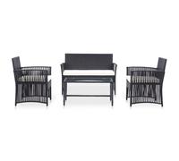 “Winter Sale""TOP meuble d'extérieur arrière-cour, terrasse Noir - Salon de jardin 4 pcs avec coussin Résine tressée Noir PRO70270