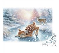 Winter Scene Adulte Puzzles 1000 Pièce Matériau Recy aby Deer Puzzle à Assembler Jeu Éducatif Decompression Jeu Parent-Enfant Props pour Maison 52x38cm/1000pcs