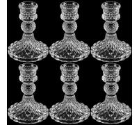 Winter Shore Bougeoirs en Verre [Lot de 6] - Chandelier Verre Transparent pour Centres de Table de Mariage, Décoration de Table à Manger - Bougeoirs Transparents Vintage & Rustiques - 7,7 X 10 cm