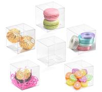 Winter Shore Lot de 100 petites boîtes cadeau en plastique de 5 cm - Transparent, de qualité alimentaire et en forme de cube - Petite boîte cadeau et boîte à cupcakes pour bonbons, savon, mariage et