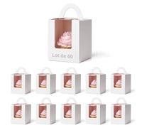 Winter Shore Lot de 60 Boite Cupcakes Blanche - Boite a Gateau Carton Individuelle avec Poignée, Fenêtre & Insert - Boite Patisserie & Cadeaux - 9 x 9 x 11 cm
