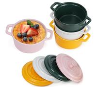 Winter Shore Mini Cocotte Individuelle de 270 ml en Porcelaine avec Couvercles & Poignées [Lot de 4] - Ramequin Four Empilable - Adaptés aux Micro-ondes, Congélateur & Lave-vaisselle - 4 Couleurs