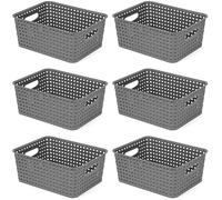Winter Shore Panier Rangement Plastique Gris (Lot de 6) - Paniers pour Étagères avec Poignées - Bac Rangement Salle de Bain, Cuisine et Garde-Manger - Corbeille Rangement