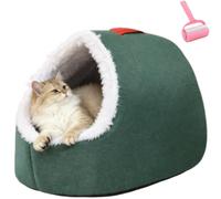 Winter Soft Cozy Portable Cat Sleeping Cave Beds,Warm Thickened Pet House with Anti-Slip Bottom,Plush Small Medium Cats Sleep Bed with Removable Washable Cushion (Green, 50*40*38cm/17.7*15.7*13in)