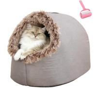Winter Soft Cozy Portable Cat Sleeping Cave Beds,Warm Thickened Pet House with Anti-Slip Bottom,Plush Small Medium Cats Sleep Bed with Removable Washable Cushion (Brown, 50*40*38cm/17.7*15.7*13in)