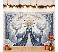 Winter Solstice Yule Goddess Toile de fond avec citation Cerf 210,8 x 150,9 | Phase de lune céleste, toile de fond pour photographie, image de la forêt forestière, thème de la nature saisonnière
