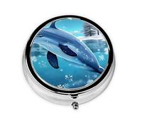 Winter The Dolphin Boîte à pilules ronde en fer galvanisé avec 3 compartiments en plastique 5,1 x 5,1 x 1,8 cm