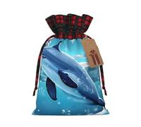 Winter the Dolphin Print Christmas Drawstring Bags Snack Wrap, Réutilisable Holiday Treat Bags for Present S