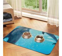 Winter The Dolphin Tapis d'alimentation pour animal domestique avec dessus en polyuréthane absorbant l'eau et base en caoutchouc - Tapis antidérapant pour chien, chat, animal de compagnie, 40 x 60 cm