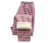 Winter Thermal Pants Kids Girls Boys Fleece Lined Leggings Toddler Warm Thick Tights | Striped Full Length Base Layer (Purple, 6-7 Years) p7n