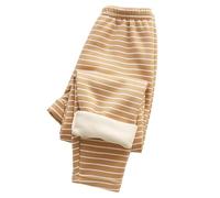 Winter Thermal Pants Kids Girls Boys Fleece Lined Leggings Toddler Warm Thick Tights | Striped Full Length Base Layer (Brown, 6-7 Years) p85n