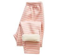 Winter Thermal Pants Kids Girls Boys Fleece Lined Leggings Toddler Warm Thick Tights | Striped Full Length Base Layer (Pink, 6-7 Years) p99n
