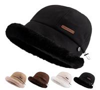 Winter Thick Plush Ear Protection Hat, Thickened Plush Brim, Solid Color Bucket Hats for Women Travel (Black,One Size)
