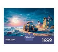 Winter Traktor Szene 1000 Pièces Puzzle Unique Belle Décoration Familiale Landschaftsstil der ländlichen Nacht Puzzles Jouets De Jeu pour Adultes Et Enfants 70x50cm/1000pcs