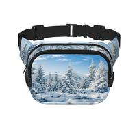 Winter Trees Sac banane carré double couche avec impression intégrale, tissu sergé durable, sac banane multi-poches pour sports de plein air voyage