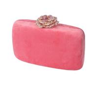 Winter Velvet Clutch Bag Diamond Flower Lock Elegant Evening Designer Purse Wedding Chain(Pink)