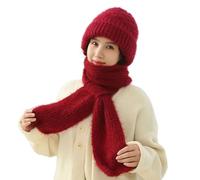 Winter Versatile Knitted Hooded Scarf for Women,Integrated Ear Protection Windproof Cap Scarf (one_size,Red)