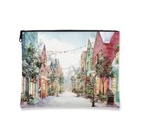 Winter Village Trousse à maquillage vintage Snowy Street Pochette de voyage pour femme, petit organiseur portable en tissu à fermeture éclair, trousse de toilette de vacances, multicolore, 7x9 Inch