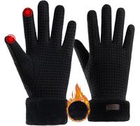 Winter Warm Gloves Touch Gloves Women Wool Gloves With Thermal Fleece Lining For Skiing Cycling Driving Outdoor Sport, One Size, Black, Black