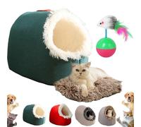 Winter Warm Pet Cave Bed, 2026 Upgraded Cat Cave Bed with Removable Cushion and Non-Slip Base, Soft Warm Cat House Indoor for Cats, Kittens, Puppy Dog (Green, L)