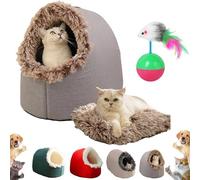 Winter Warm Pet Cave Bed, 2026 Upgraded Cat Cave Bed with Removable Cushion and Non-Slip Base, Soft Warm Cat House Indoor for Cats, Kittens, Puppy Dog (Dark Gray, L)