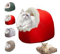 Winter Warm Pet Cave Bed, Semi-Enclosed Cut Monster Cat Bed Cave, Winter Soft Cozy Portable Cat Sleeping Caves Beds, Long Hair for Warmth, with Handl (Red,L)
