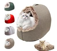 Winter Warm Pet Cave Bed, Semi-Enclosed Cut Monster Cat Bed Cave, Winter Soft Cozy Portable Cat Sleeping Caves Beds, Long Hair for Warmth, with Handl (Brown,L)