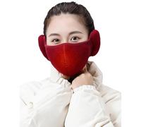 Winter Warm Windproof Mask with Fluffy Ear Covers - Thick Dustproof Breathable Mouth Cover Half Face Earflaps, for Men Women (Wine Red)