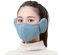 Winter Warm Windproof Mask with Fluffy Ear Covers - Thick Dustproof Breathable Mouth Cover Half Face Earflaps, for Men Women (Haze Blue)