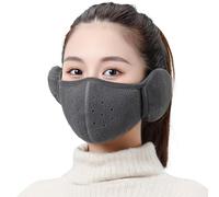 Winter Warm Windproof Mask with Fluffy Ear Covers - Thick Dustproof Breathable Mouth Cover Half Face Earflaps, for Men Women (Dark Grey)
