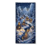 Winter Wonderland Couverture de porte décorative, scène de village enneigé confortable, décoration de porte d'entrée, fournitures de vacances de Noël pour intérieur et extérieur, 91,4 x 183 cm