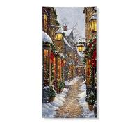 Winter Wonderland Couverture de porte décorative, scène de village enneigé confortable, décoration de porte d'entrée, fournitures de festival d'intérieur et d'extérieur 91,4 x 183 cm