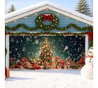 Winter Wonderland Couvre-porte de garage, décorations festives pour sapin de Noël pour décoration de vacances en plein air, scène enneigée pour fête de Noël, 397 x 180 cm