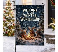 Winter Wonderland Drapeau de jardin avec citation de feu de camp 30,5 x | Scène de feu de camp, drapeau de pelouse, forêt enneigée, salutation saisonnière, décoration extérieure rustique