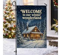 Winter Wonderland Drapeau de jardin avec citation en anglais 30,5 x 45,7 cm | Forêt de pins enneigés, drapeau de cour, horizon nocturne étoilée, citation accueillante, paysage d'hiver