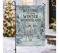 Winter Wonderland Drapeau de jardin Motif élan 30,5 x 45,7 cm | Fond de forêt enneigée, drapeau de pelouse, typographie élégante, salutation saisonnière à la maison
