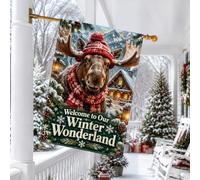 Winter Wonderland Drapeau de Noël 71 x 101 cm | Thème du pays des merveilles d'hiver, drapeau de pelouse, paysage rustique, toile de fond de montagne enneigée