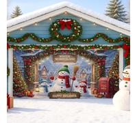 Winter Wonderland Housse de porte de garage Bonhomme de neige Décoration de Noël festive pour extérieur et intérieur 395 x 180 cm