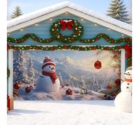 Winter Wonderland Housse de porte de garage Bonhomme de neige Scène de Noël Grandes décorations de porte de garage, décoration festive pour l'intérieur et l'extérieur 397 x 180 cm