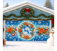 Winter Wonderland - Housse de porte de garage colorée avec bonhomme de neige et décorations florales, décoration extérieure festive pour Noël, célébration saisonnière, 397 x 180 cm