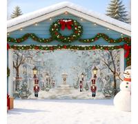 Winter Wonderland Housse de porte de garage - Décoration de Noël casse-noisette - Grande décoration de vacances d'extérieur pour fêtes d'hiver - 390 x 180 cm