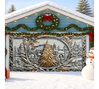 Winter Wonderland Housse de porte de garage - Décorations vintage argentées pour sapin de Noël - Décoration d'intérieur et d'extérieur - Fond de fête saisonnière - 397 x 180 cm