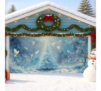 Winter Wonderland Housse de porte de garage élégante pour porte de garage Motif sapin de Noël et colombes Décoration de fond pour intérieur et extérieur 400 x 180 cm