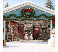 Winter Wonderland Housse de porte de garage festive, bonhomme de neige et sapin de Noël, décoration de Noël pour intérieur et extérieur, 397 x 180 cm