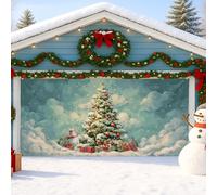 Winter Wonderland Housse de porte de garage, sapin de Noël enneigé et bonhomme de neige, grandes décorations de porte de garage, décoration festive pour l'intérieur et l'extérieur, 397 x 180 cm