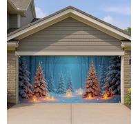 Winter Wonderland Housse de porte de garage, scène de forêt enneigée bleue avec lanternes, décorations extérieures de vacances pour Noël et Nouvel An, 397 x 180 cm